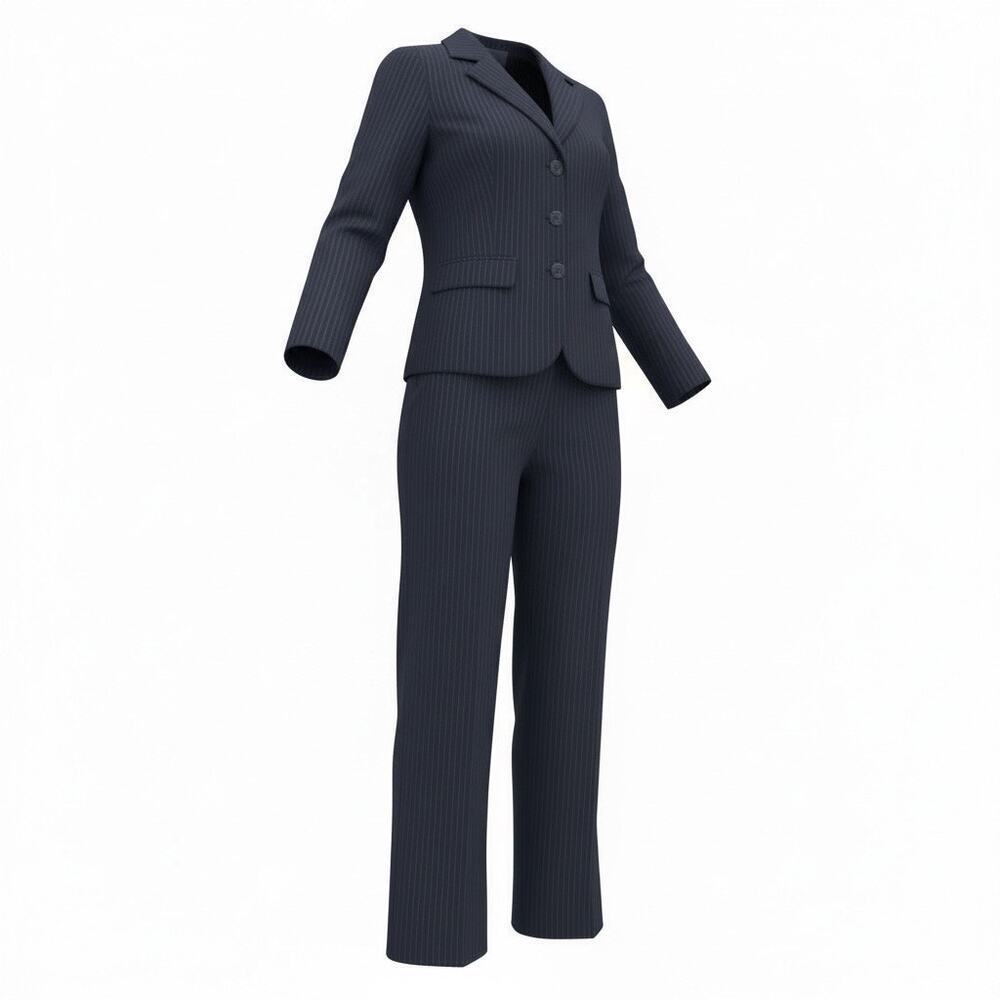 Evan Picone 2PC Pant Suit Women’s 8 Blue Blazer Button Striped business preppy.